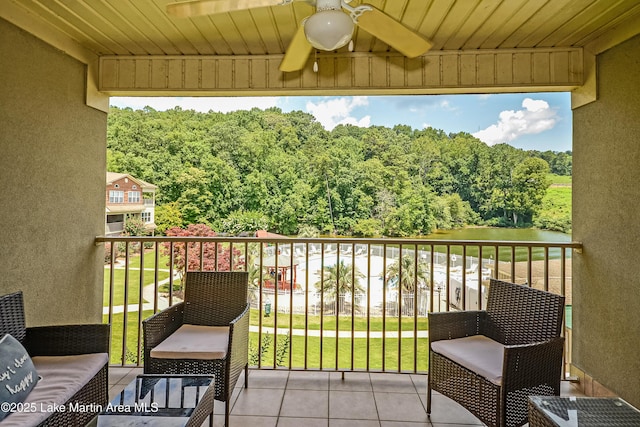 189 Williams Rd Unit # N2, Alexander City, AL 35010 - balcony with ceiling fan, a wooded view, and a water view
