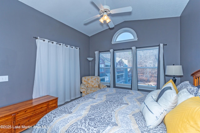 bedroom with vaulted ceiling and ceiling fan