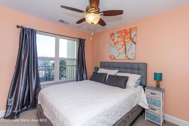 bedroom featuring carpet flooring and ceiling fan