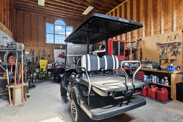 garage featuring a workshop area