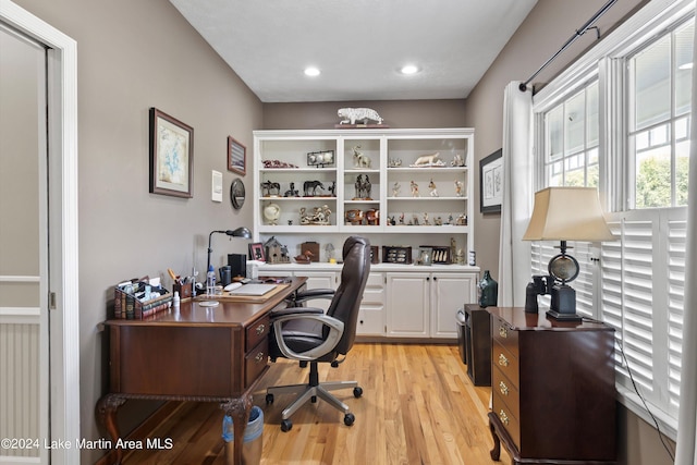 office area featuring light hardwood / wood-style flooring