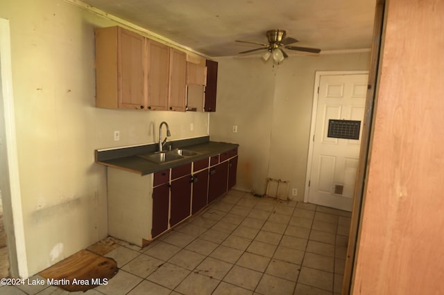 kitchen featuring ceiling fan and sink