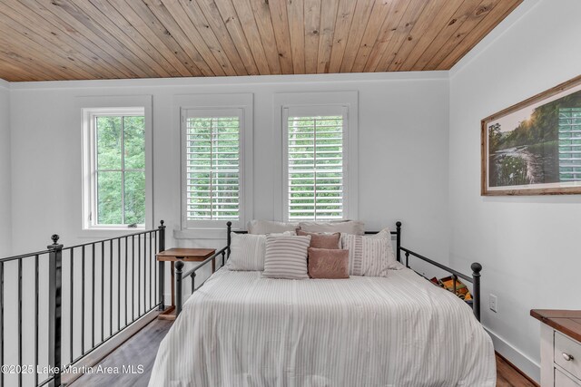 116 Glynmere Park, Alexander City, AL 35010 - bedroom with multiple windows, wood finished floors, wooden ceiling, and baseboards
