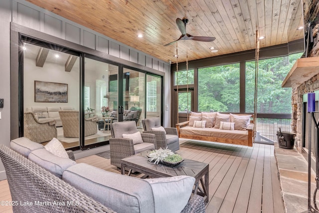 116 Glynmere Park, Alexander City, AL 35010 - sunroom / solarium with an outdoor living space with a fireplace and ceiling fan