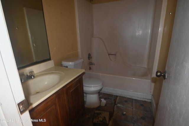 full bathroom with shower / tub combination, vanity, and toilet