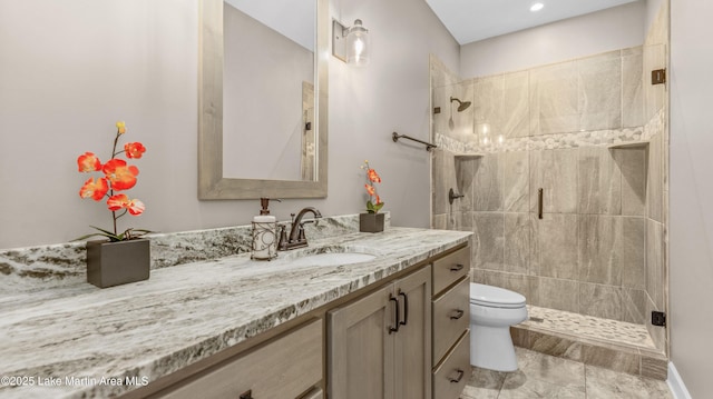 101 Mason Rd, Tallassee, AL 36078 - full bathroom featuring recessed lighting, toilet, vanity, and a stall shower