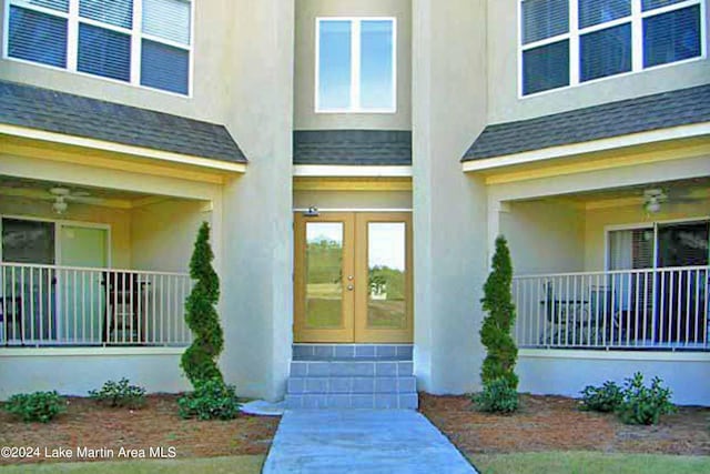 189 Williams Rd Unit E2, Alexander City, AL 35010 - entrance to property featuring french doors, stucco siding, and a shingled roof