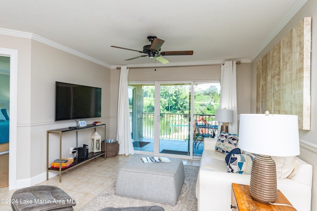 189 Williams Rd Unit E2, Alexander City, AL 35010 - living area with ornamental molding, ceiling fan, and light tile patterned flooring