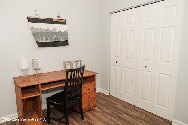 963 Birch Ct, Auburn, AL 36830 - office with baseboards and dark wood-type flooring