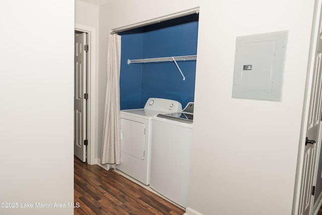 963 Birch Ct, Auburn, AL 36830 - washroom with electric panel, independent washer and dryer, and dark wood finished floors