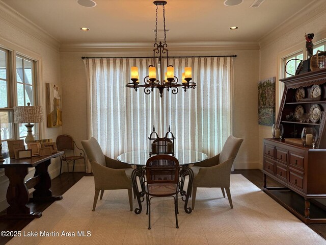 856 Windermere W Pkwy, Alexander City, AL 35010 - dining space featuring a chandelier, ornamental molding, and recessed lighting
