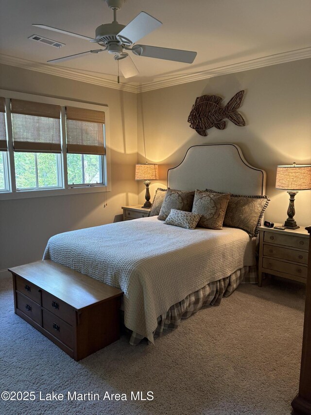 856 Windermere W Pkwy, Alexander City, AL 35010 - bedroom with carpet floors, ornamental molding, and ceiling fan