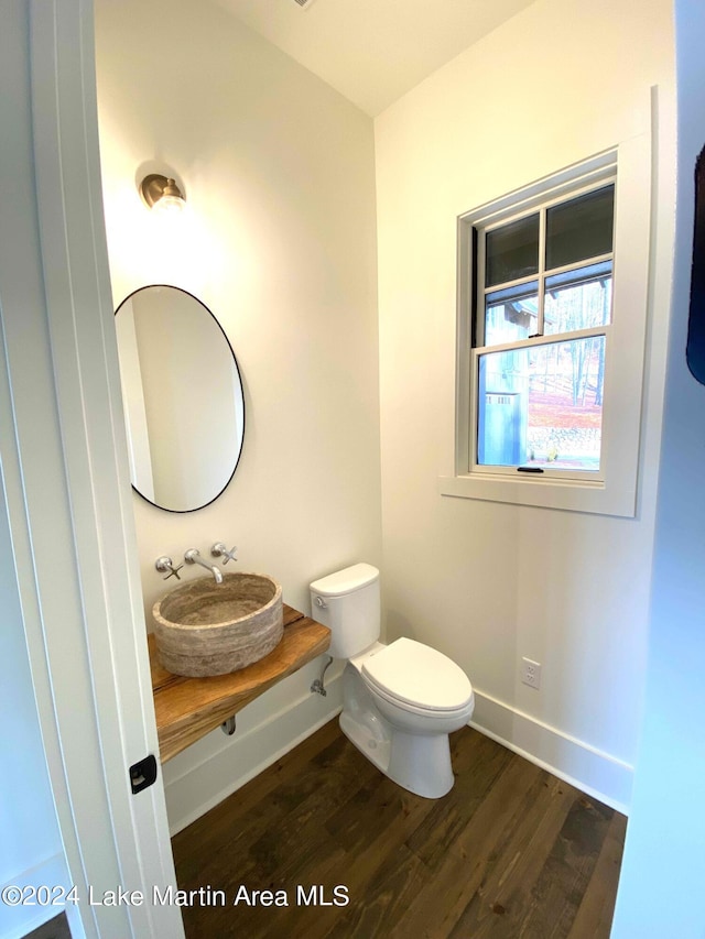 bathroom featuring hardwood / wood-style flooring, toilet, and sink