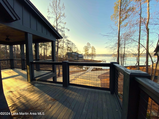 deck at dusk with a water view