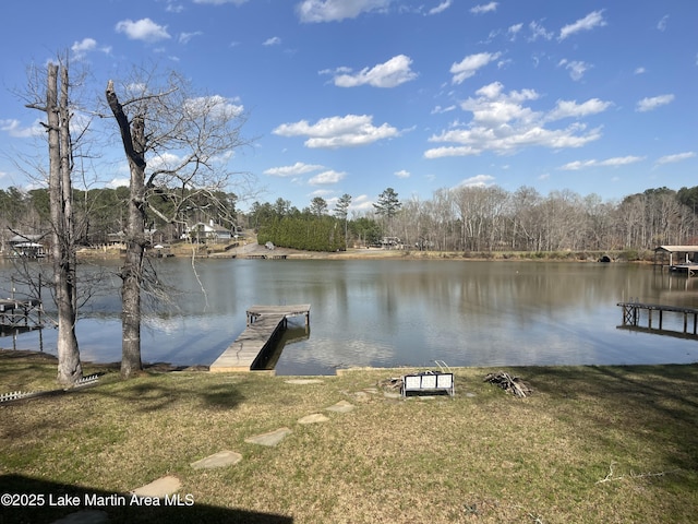 149 Lake Ridge Dr, Jacksons Gap, AL 36861 - dock area with a water view and a lawn