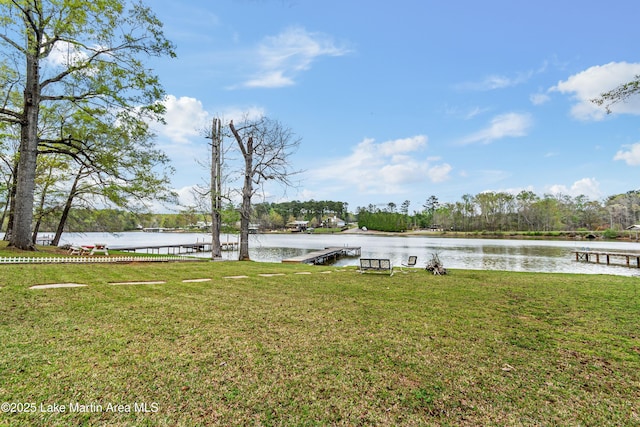 149 Lake Ridge Dr, Jacksons Gap, AL 36861 - view of dock with a water view and a yard
