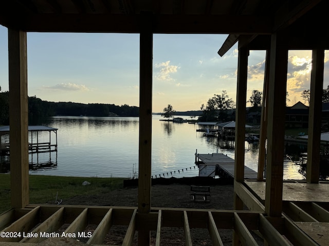 dock area with a water view