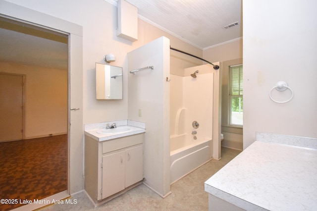 1330 Pearson Chapel Rd, Alexander City, AL 35010 - full bathroom featuring crown molding, vanity, and bathtub / shower combination