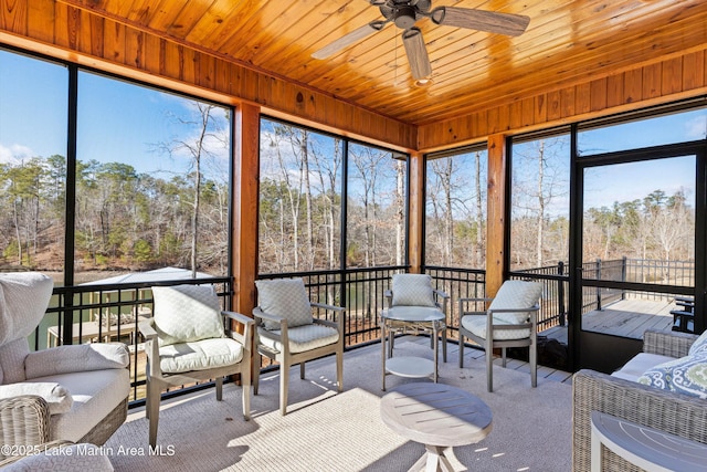 sunroom with ceiling fan and a wealth of natural light