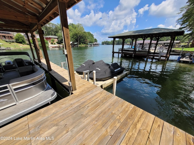 view of dock with a water view