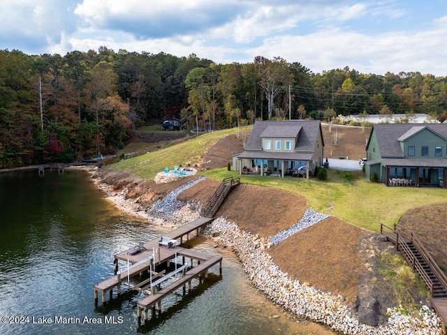 aerial view featuring a water view