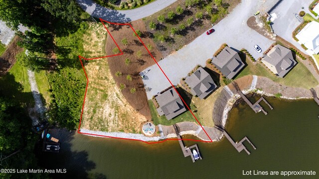 218 Williams Rd, Alexander City, AL 35010 - aerial view of property and surrounding area with property boundaries highlighted and a large body of water
