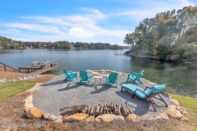 dock area with a water view