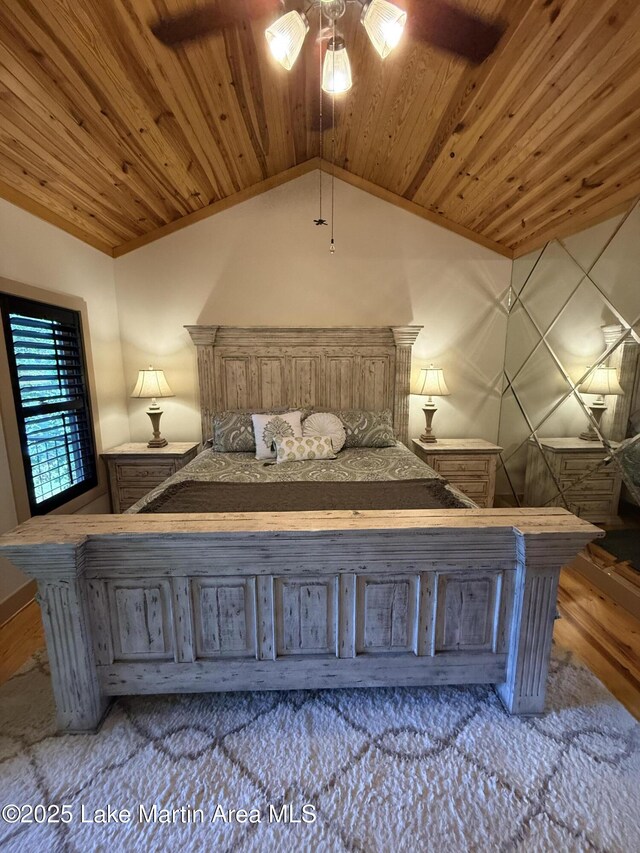43 Shady Cv, Dadeville, AL 36853 - bedroom featuring wood ceiling, wood finished floors, and lofted ceiling