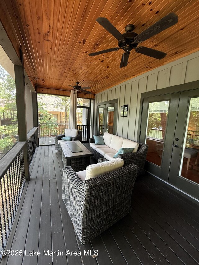 43 Shady Cv, Dadeville, AL 36853 - deck featuring french doors, an outdoor hangout area, and ceiling fan