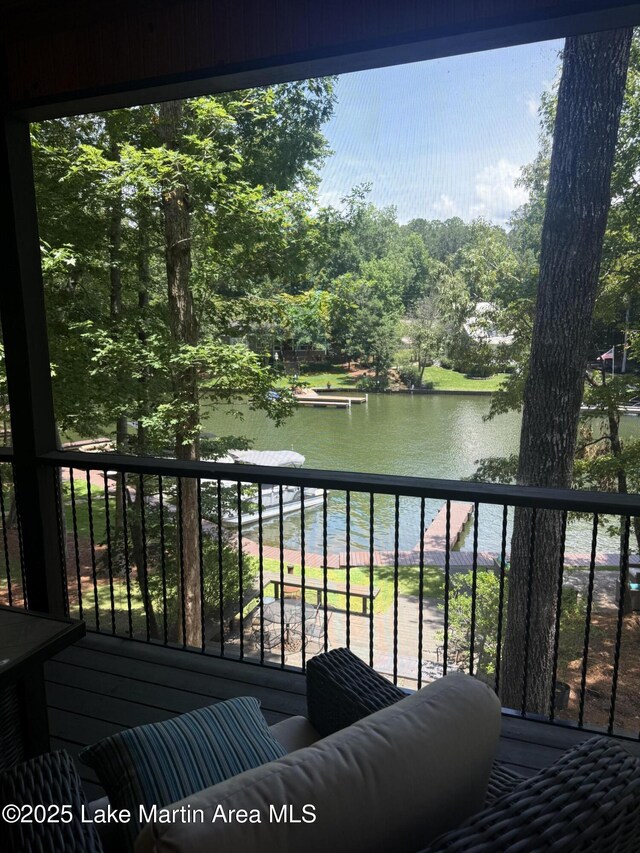 43 Shady Cv, Dadeville, AL 36853 - deck featuring a water view and view of wooded area