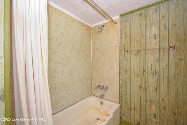 405 4th St, Tallassee, AL 36078 - full bath with shower / bathtub combination with curtain, a textured ceiling, and ornamental molding