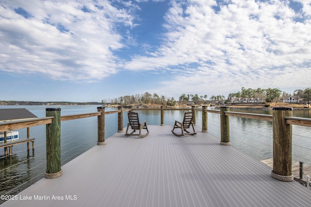 dock area with a water view