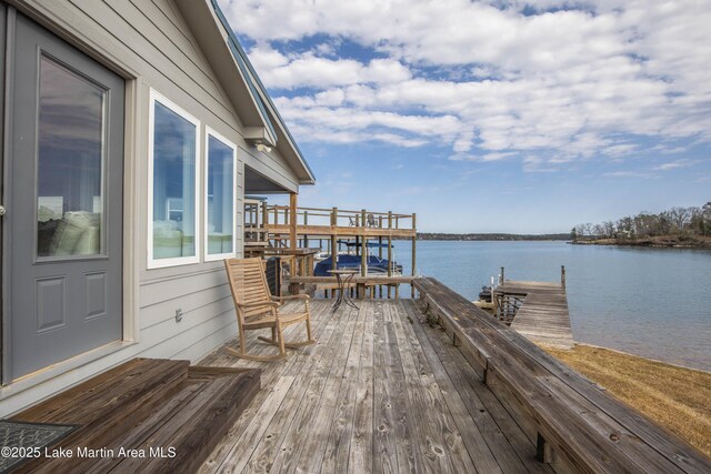 dock area with a water view