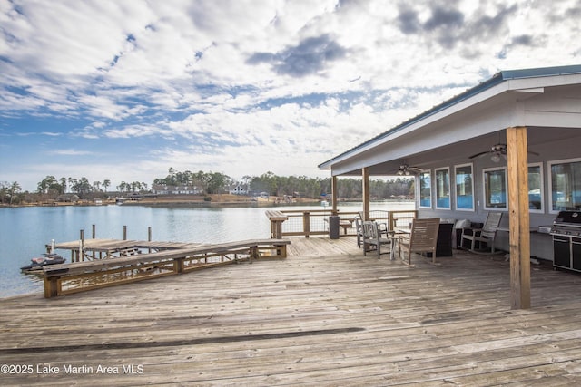 dock area with a water view