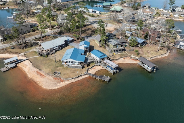 aerial view featuring a water view