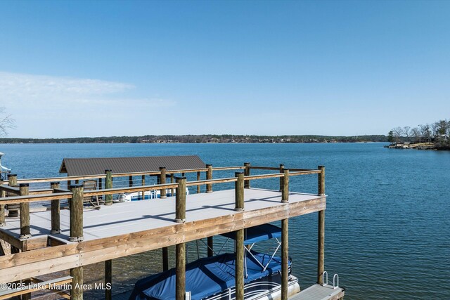 view of dock with a water view