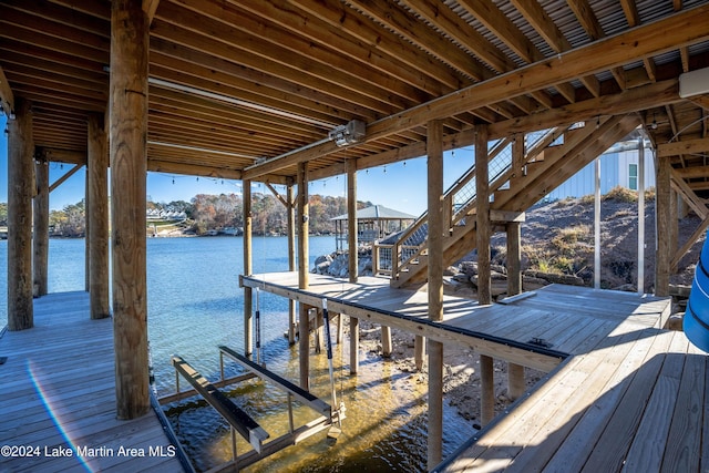 view of dock with a water view