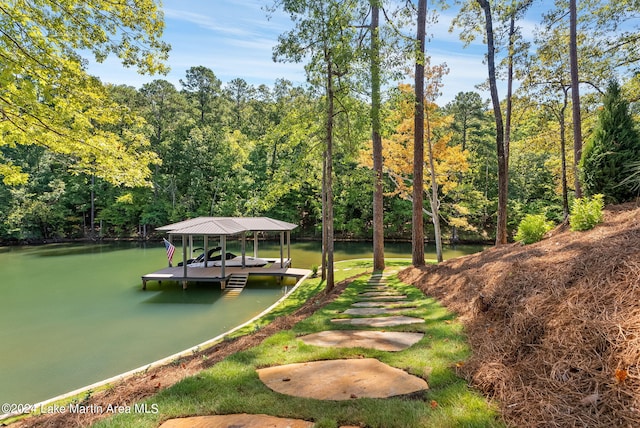 dock area featuring a water view