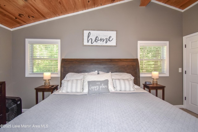 838 Bama Park Rd, Dadeville, AL 36853 - bedroom with wood ceiling, lofted ceiling, and multiple windows