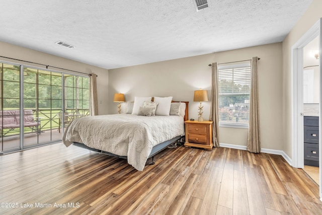 741 Lakeview Rdg, Dadeville, AL 36853 - bedroom with access to exterior, light wood-type flooring, multiple windows, and a textured ceiling