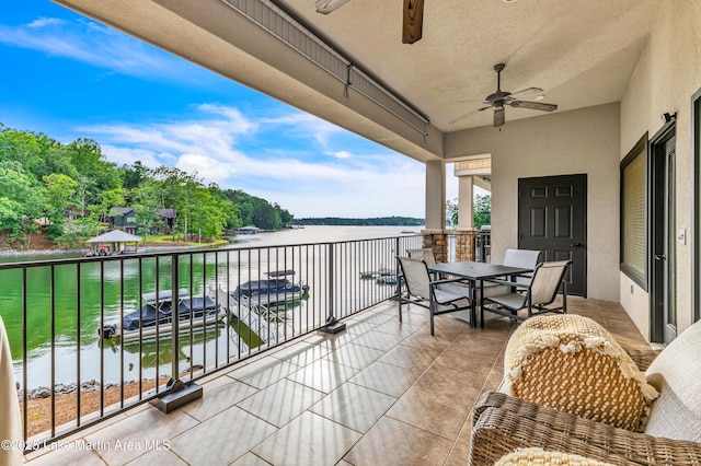 64 Stoneview Summit Ct Unit 5206, Dadeville, AL 36853 - balcony featuring a water view, a ceiling fan, and outdoor dining space