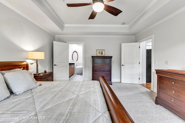 64 Stoneview Summit Ct Unit 5206, Dadeville, AL 36853 - carpeted bedroom featuring a raised ceiling, crown molding, ensuite bath, and ceiling fan