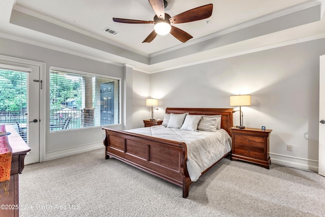 64 Stoneview Summit Ct Unit 5206, Dadeville, AL 36853 - bedroom featuring access to exterior, carpet floors, a raised ceiling, crown molding, and ceiling fan