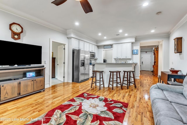 64 Stoneview Summit Ct Unit 5206, Dadeville, AL 36853 - living area with ornamental molding, light wood-style floors, a ceiling fan, and recessed lighting