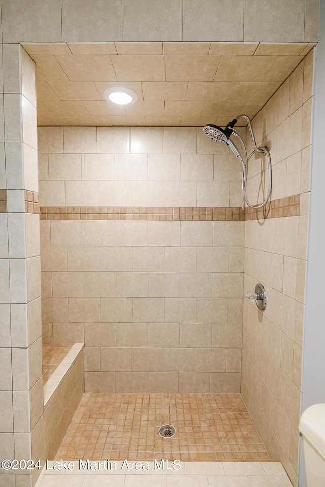 bathroom with a tile shower and toilet