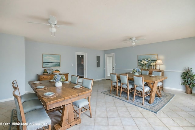 dining room with ceiling fan