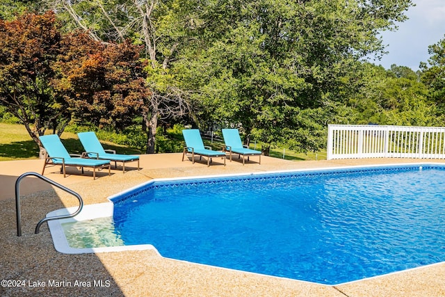 view of swimming pool featuring a patio