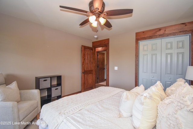 bedroom featuring a closet and a ceiling fan