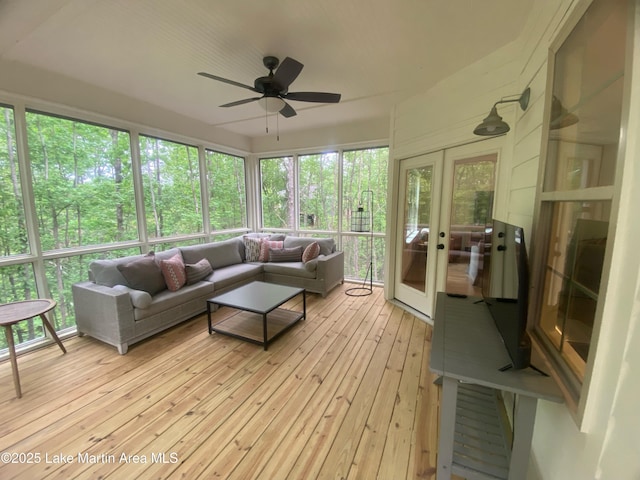 130 Martin Ridge Trce, Tallassee, AL 36078 - sunroom featuring ceiling fan, an outdoor living space, and french doors