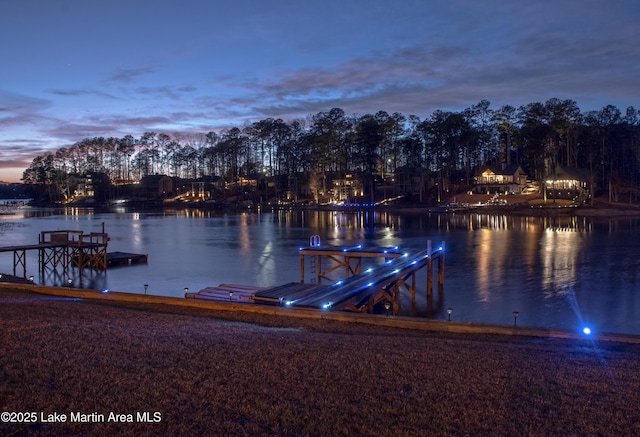 view of dock with a water view
